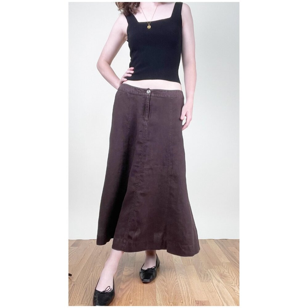 Vintage 100% Linen High Or Low Rise Midi Skirt A-line Full Romantic Quiet Luxury - Picture 2 of 8